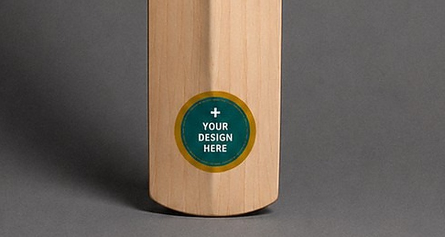 Custom logo sticker applied to a cricket bat